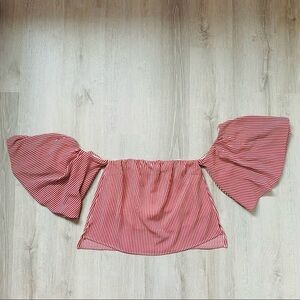 Good Luck Gem Off The Shoulder Cropped Striped Blouse Red/White Sz Small